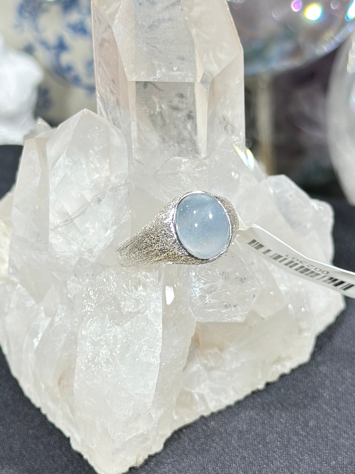 Blue rabbit fur crystal S925 silver ring