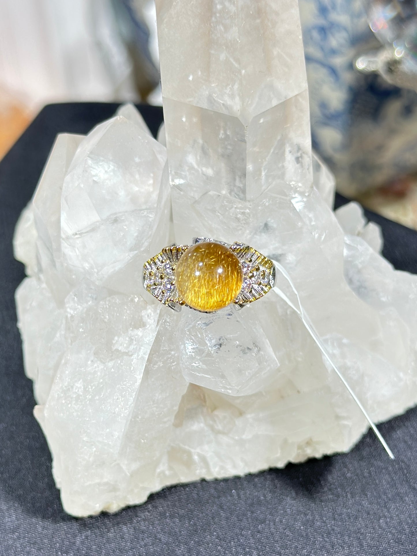 Golden Rutilated Quartz S925 Silver Ring