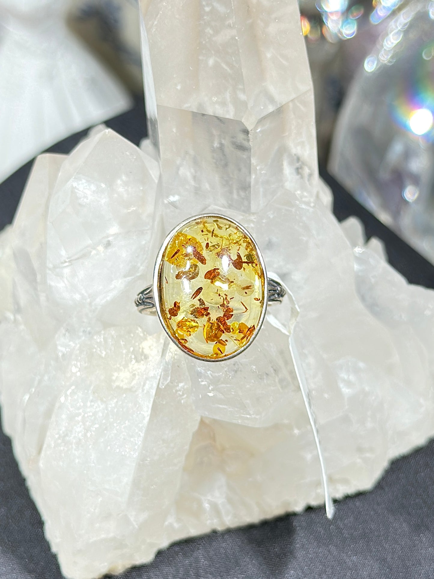 Amber S925 silver ring