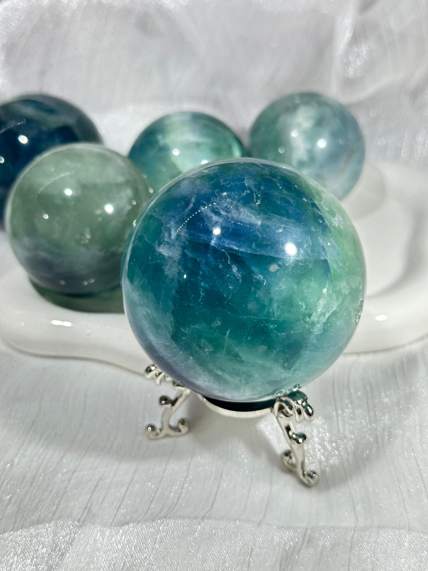 Blue green fluorite crystal ball