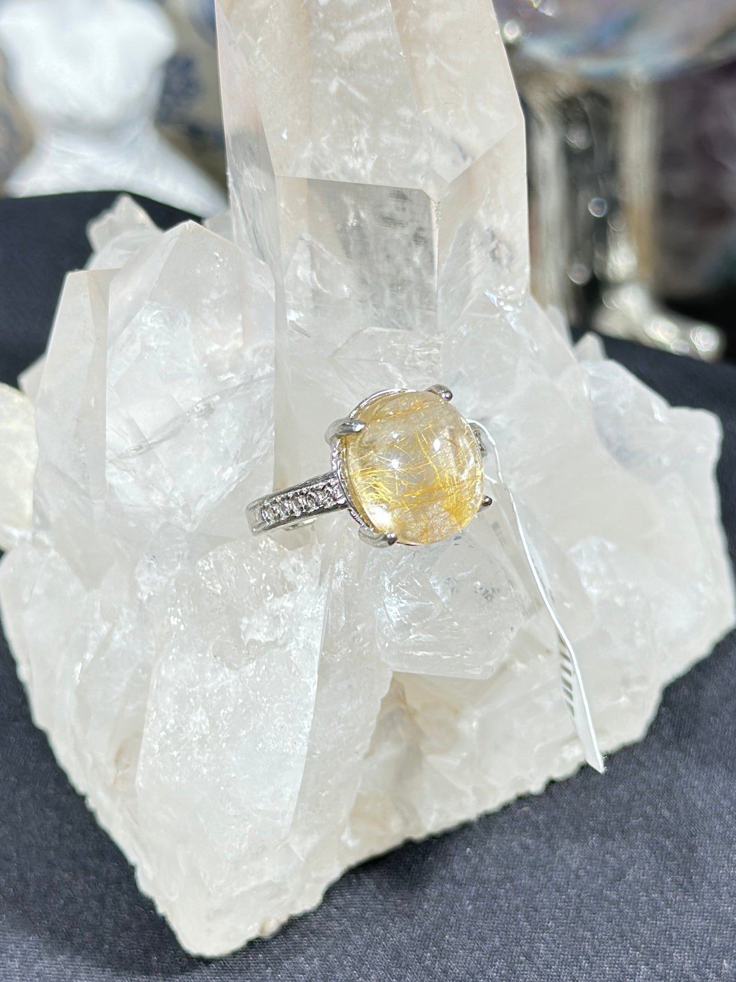 Golden Rutilated Quartz S925 Silver Ring