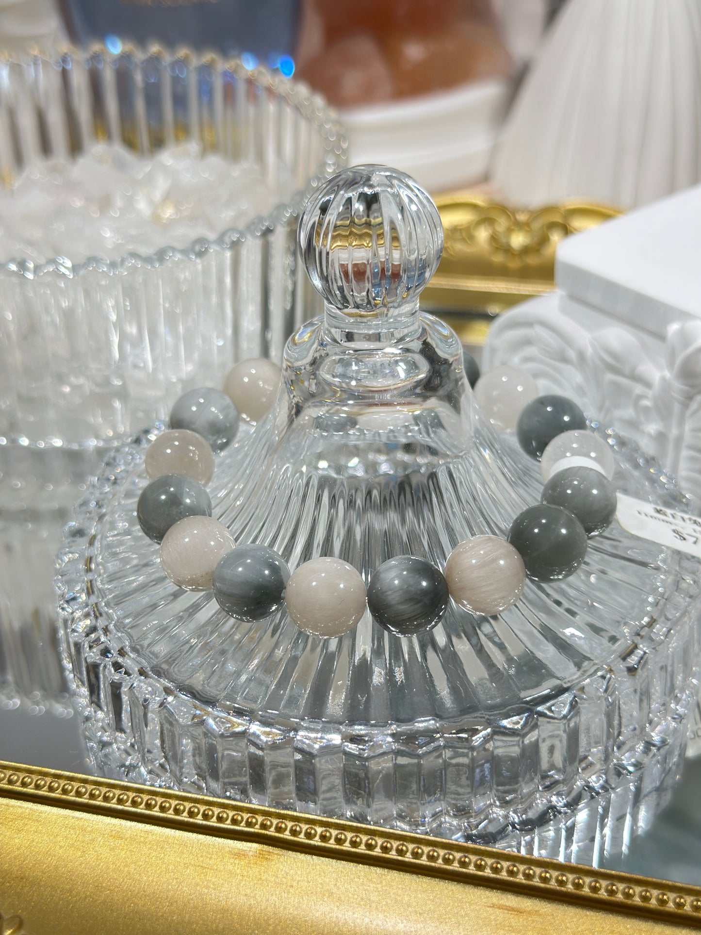 Blue and white rabbit hair crystal