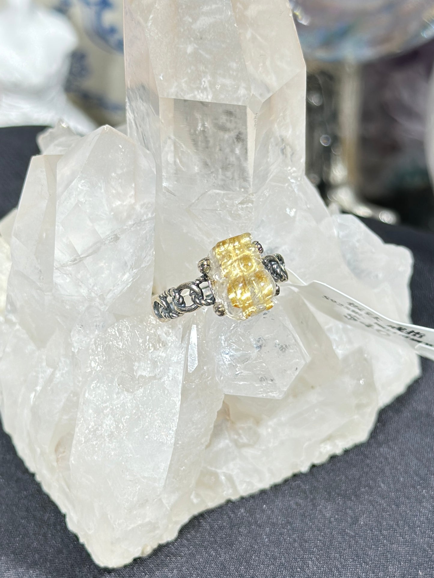 Golden Rutilated Quartz S925 Silver Ring