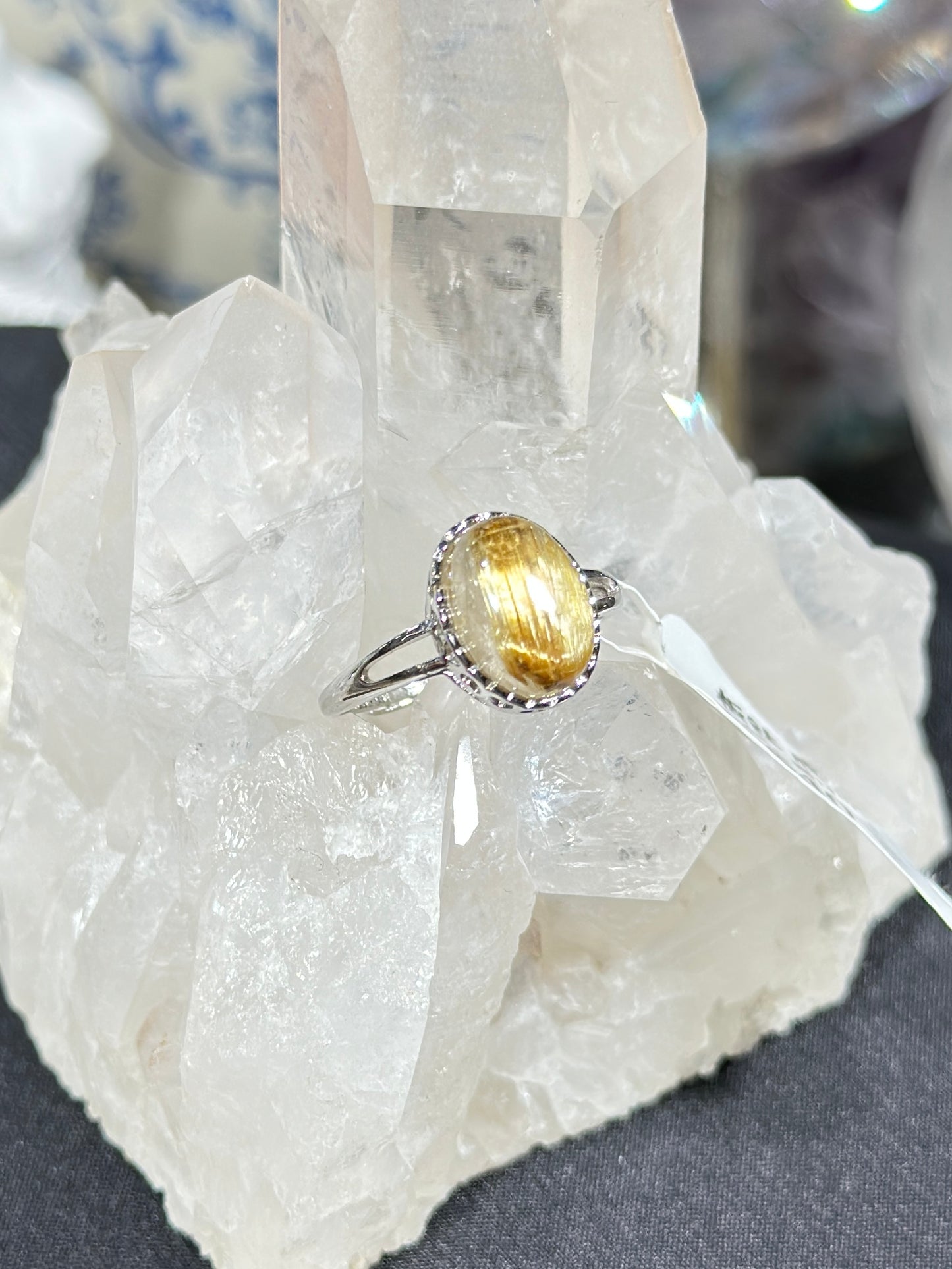 Golden Rutilated Quartz S925 Silver Ring