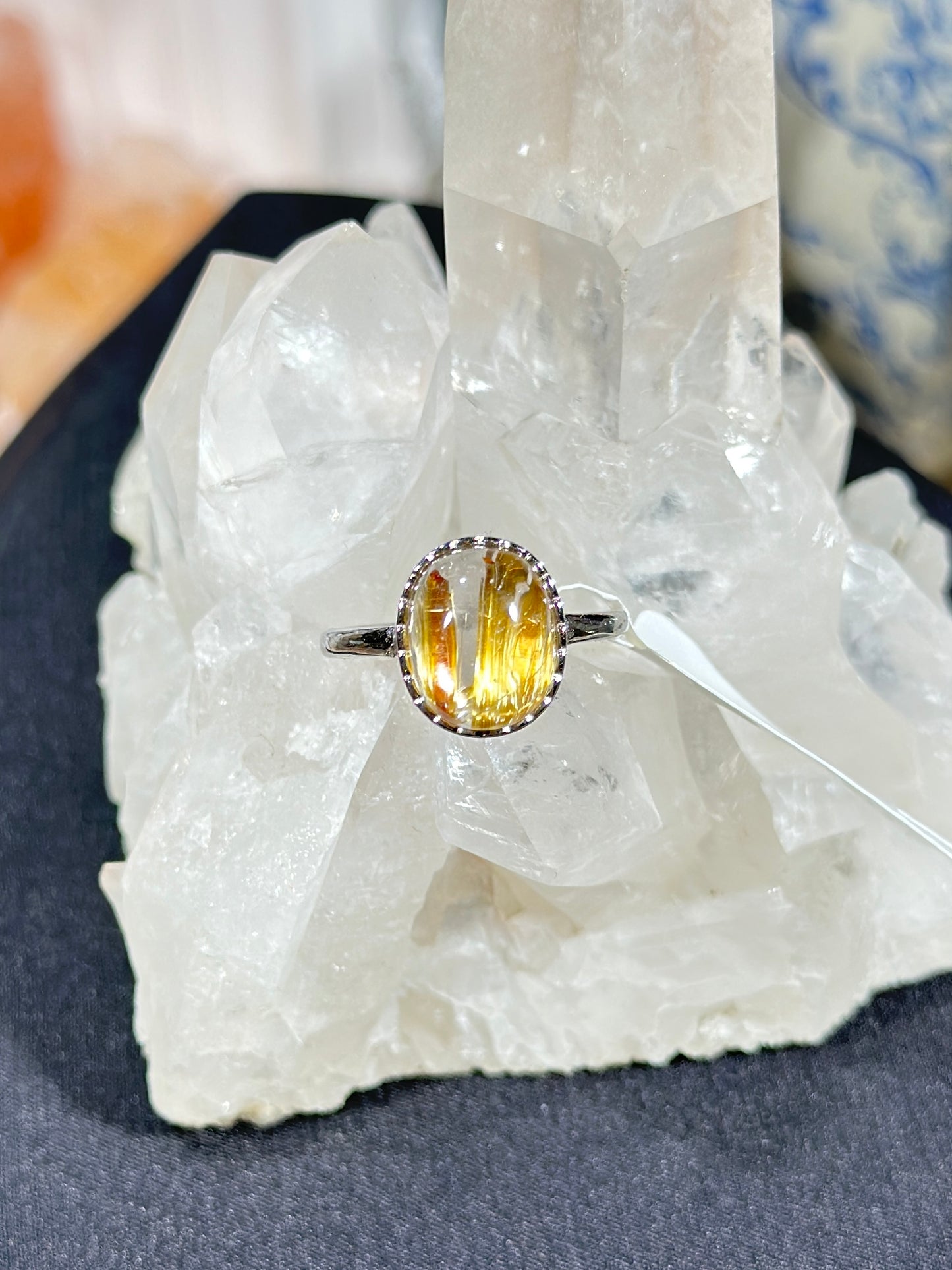 Golden Rutilated Quartz S925 Silver Ring