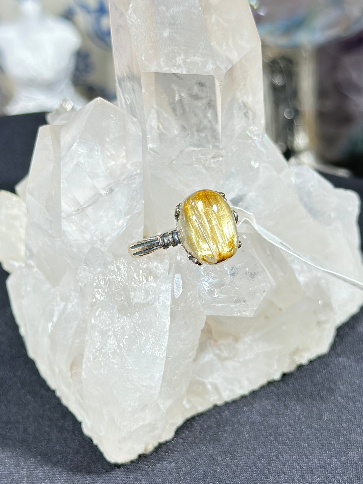 Golden Rutilated Quartz S925 Silver Ring