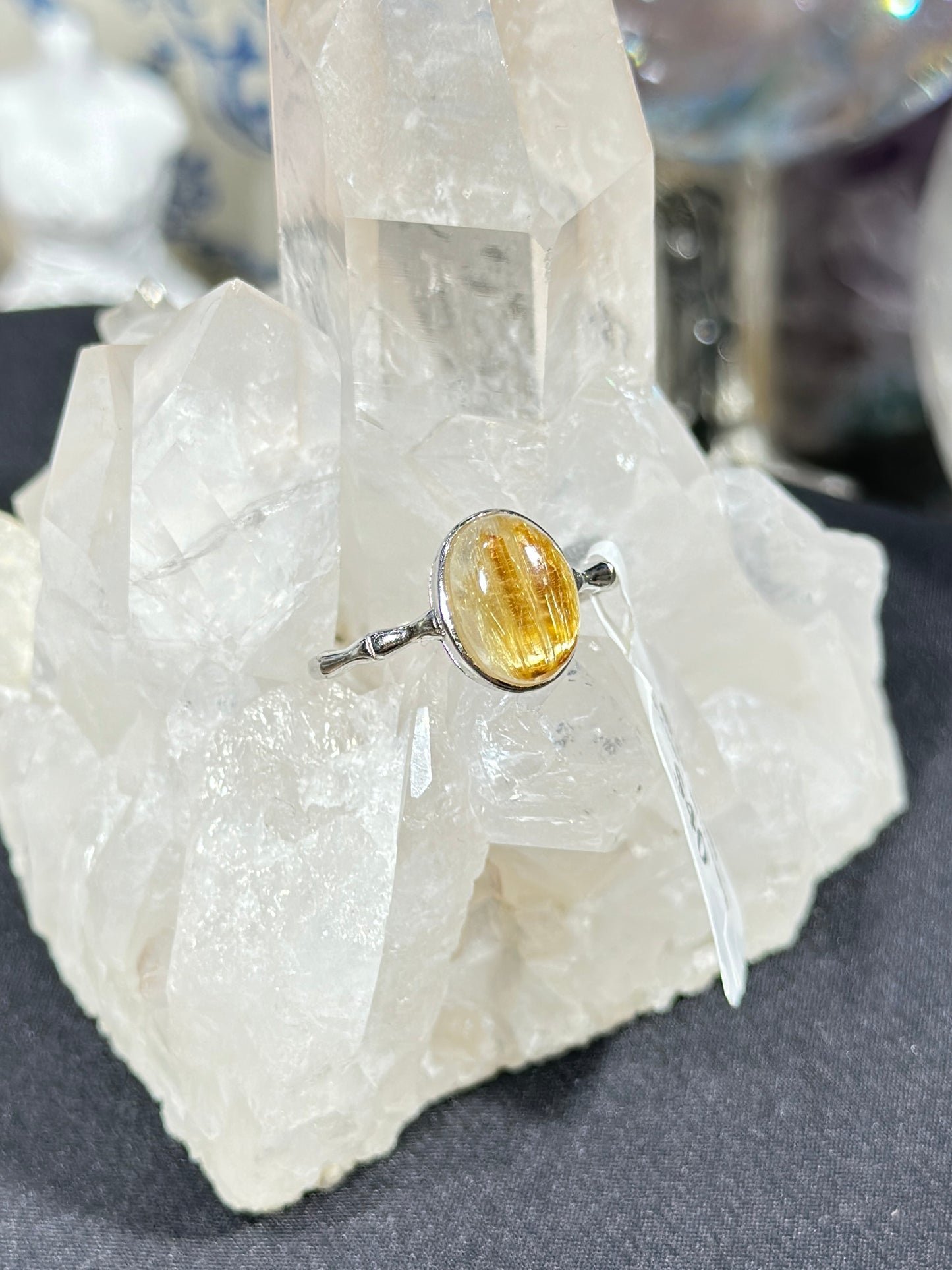 Golden Rutilated Quartz S925 Silver Ring