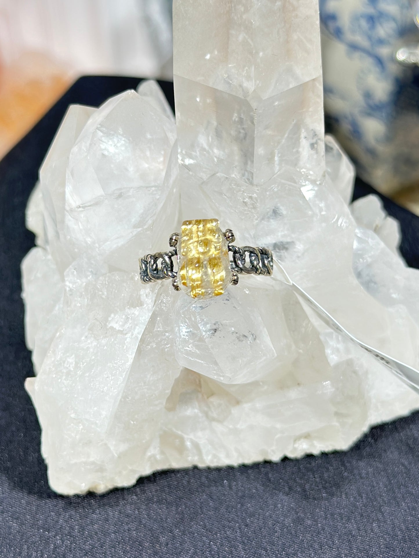 Golden Rutilated Quartz S925 Silver Ring