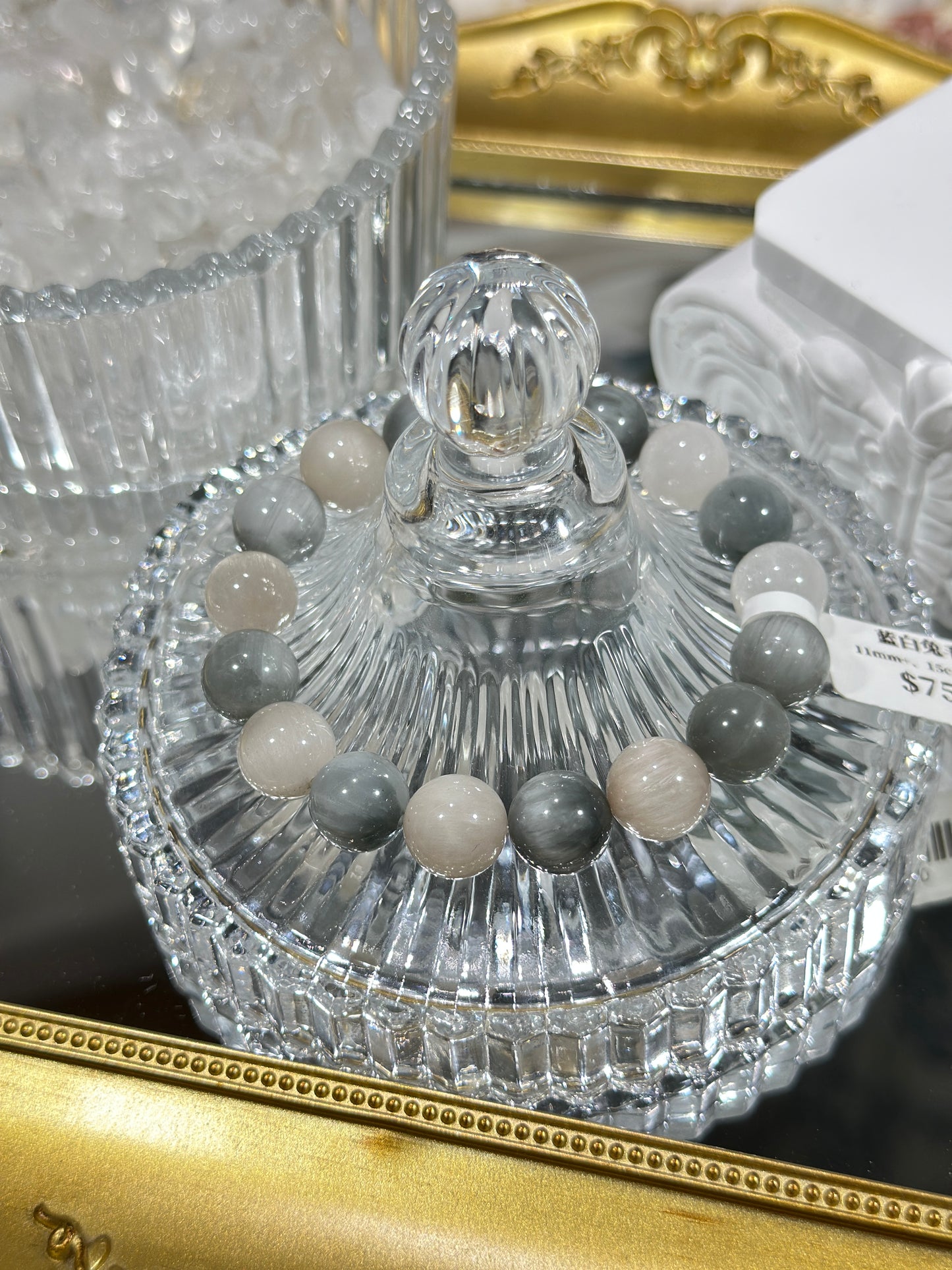 Blue and white rabbit hair crystal