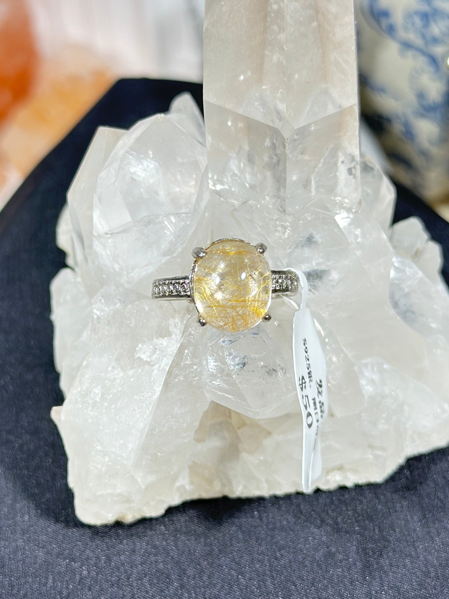 Golden Rutilated Quartz S925 Silver Ring