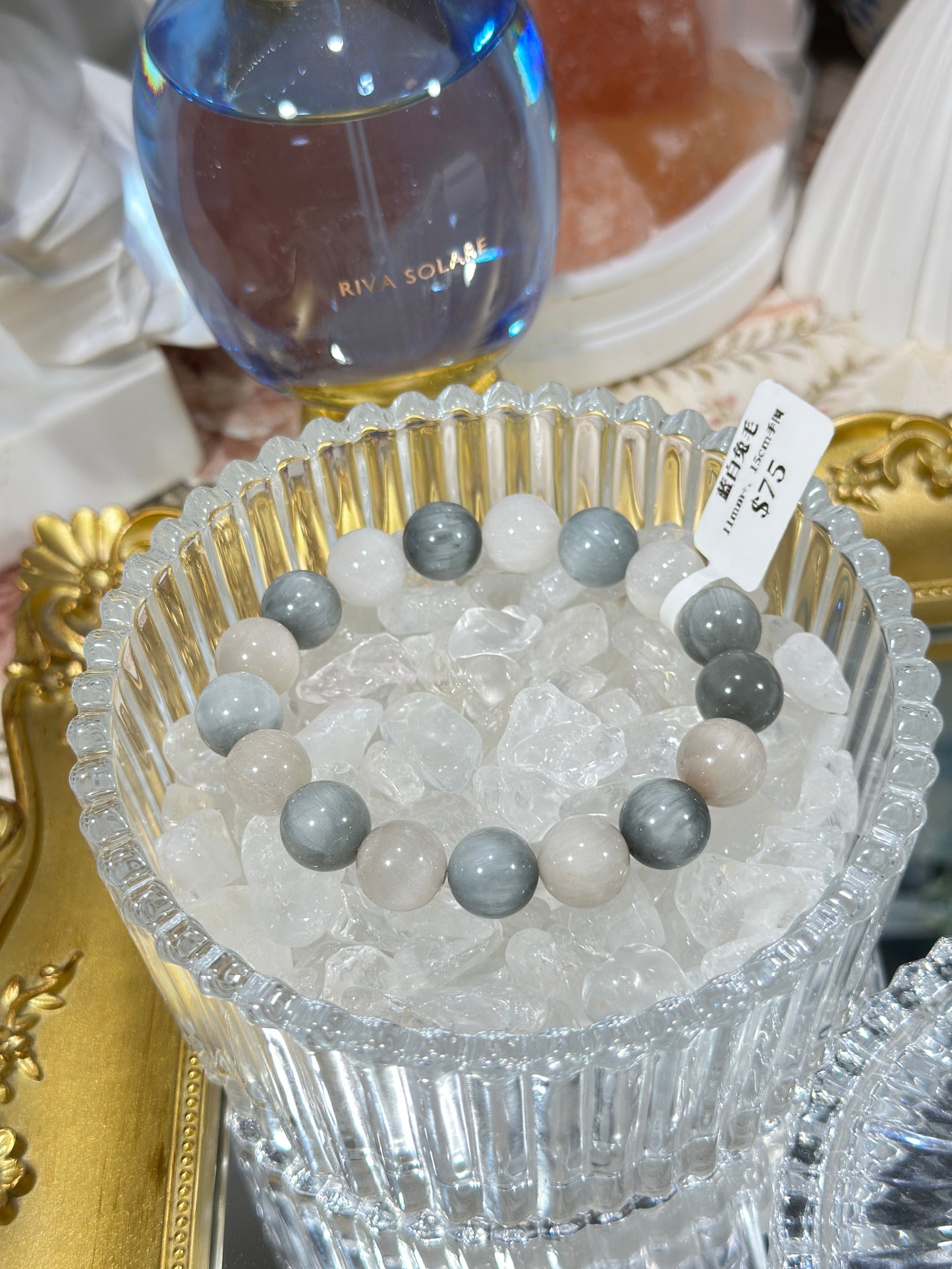 Blue and white rabbit hair crystal