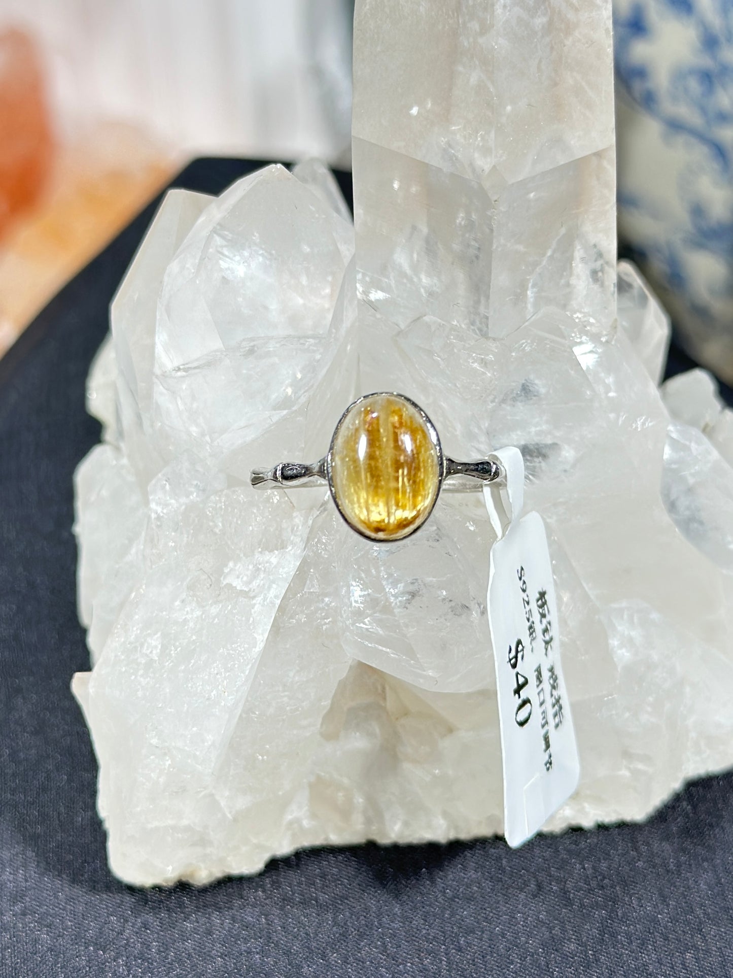 Golden Rutilated Quartz S925 Silver Ring