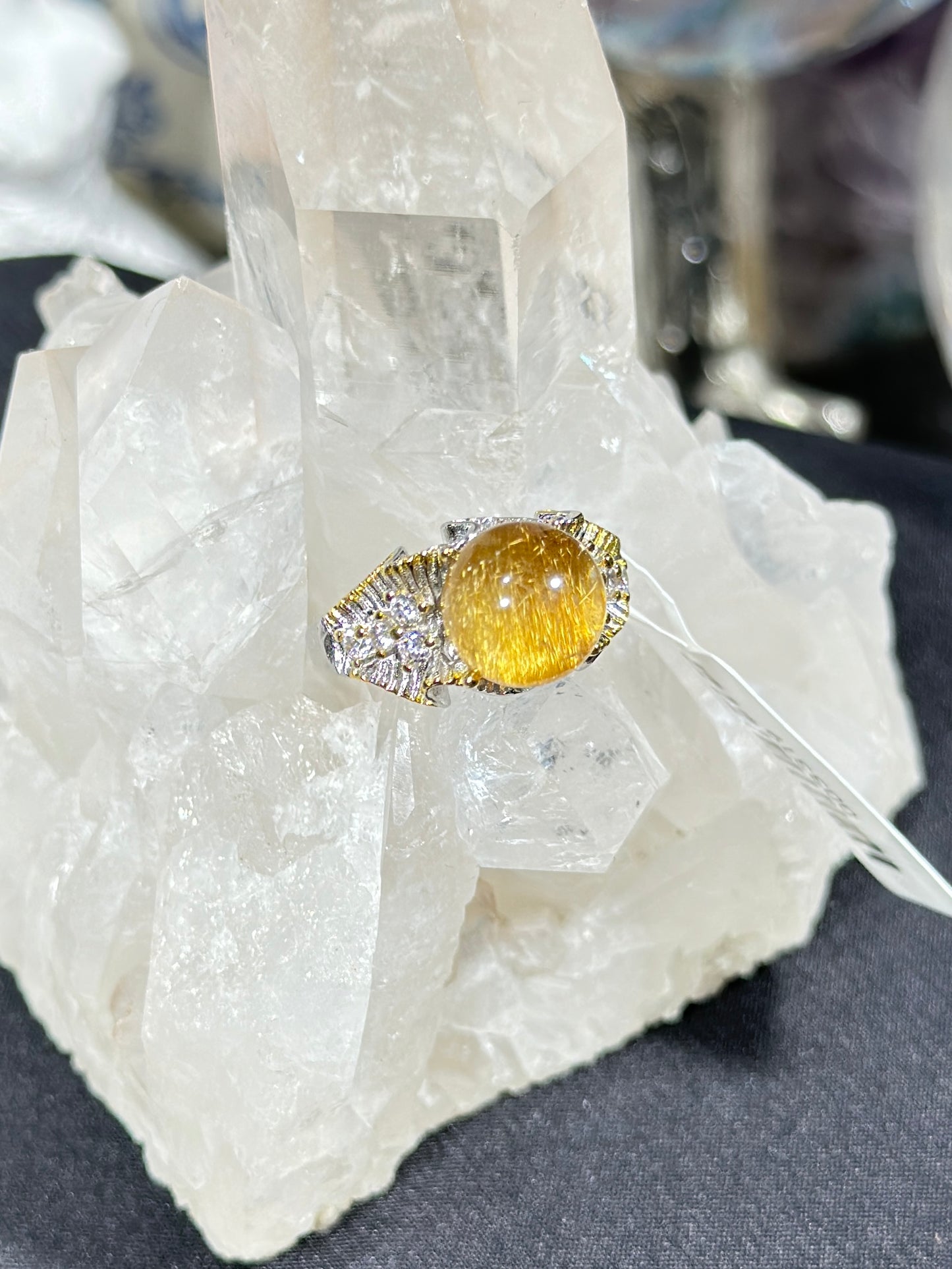 Golden Rutilated Quartz S925 Silver Ring