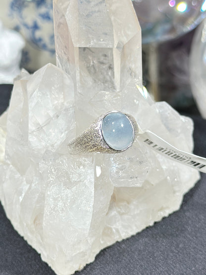 Blue rabbit fur crystal S925 silver ring