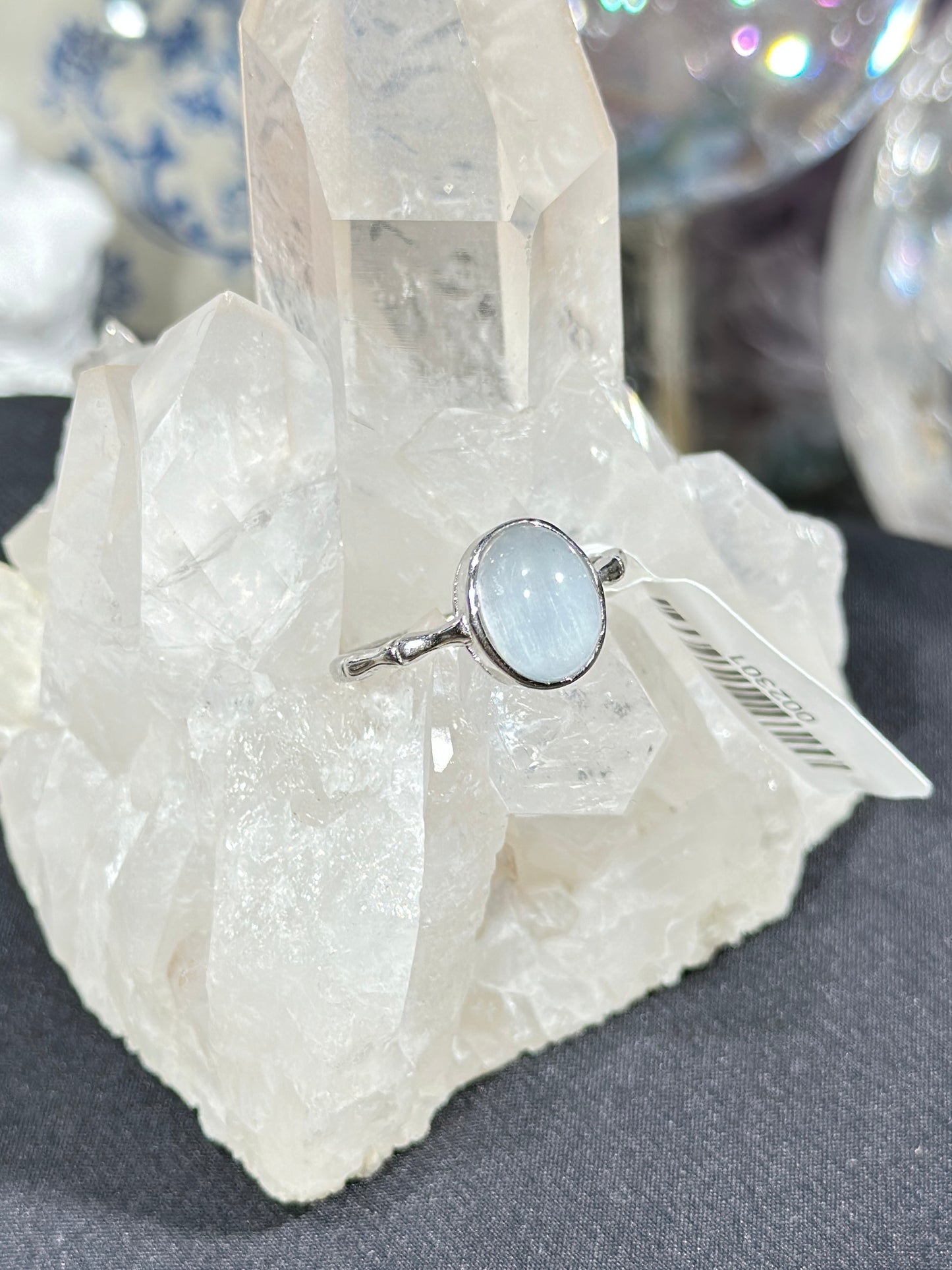 Blue rabbit fur crystal S925 silver ring