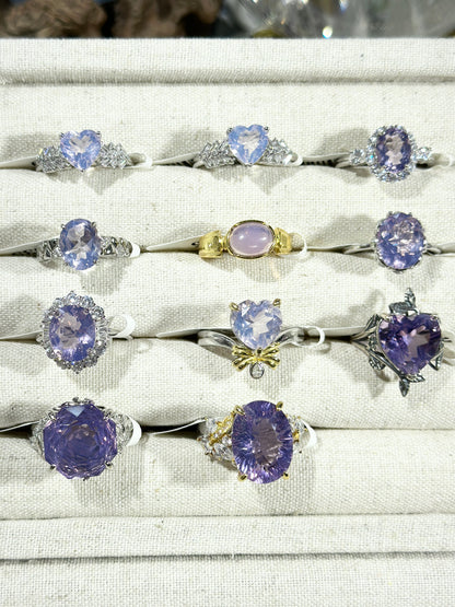 Purple jade crystal ring S925 silver