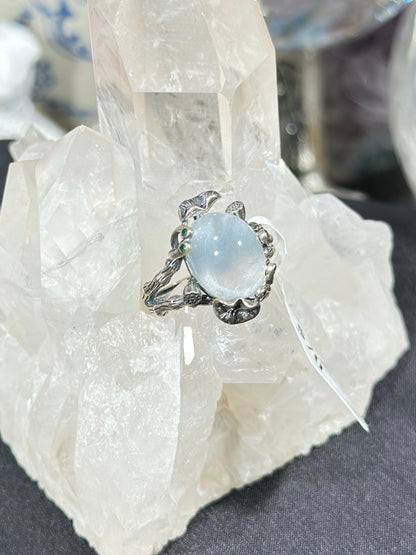 Blue rabbit fur crystal S925 silver ring