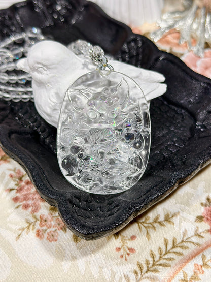 爆彩白水晶雕刻狐狸牌套链