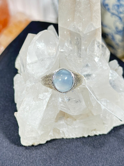Blue rabbit fur crystal S925 silver ring
