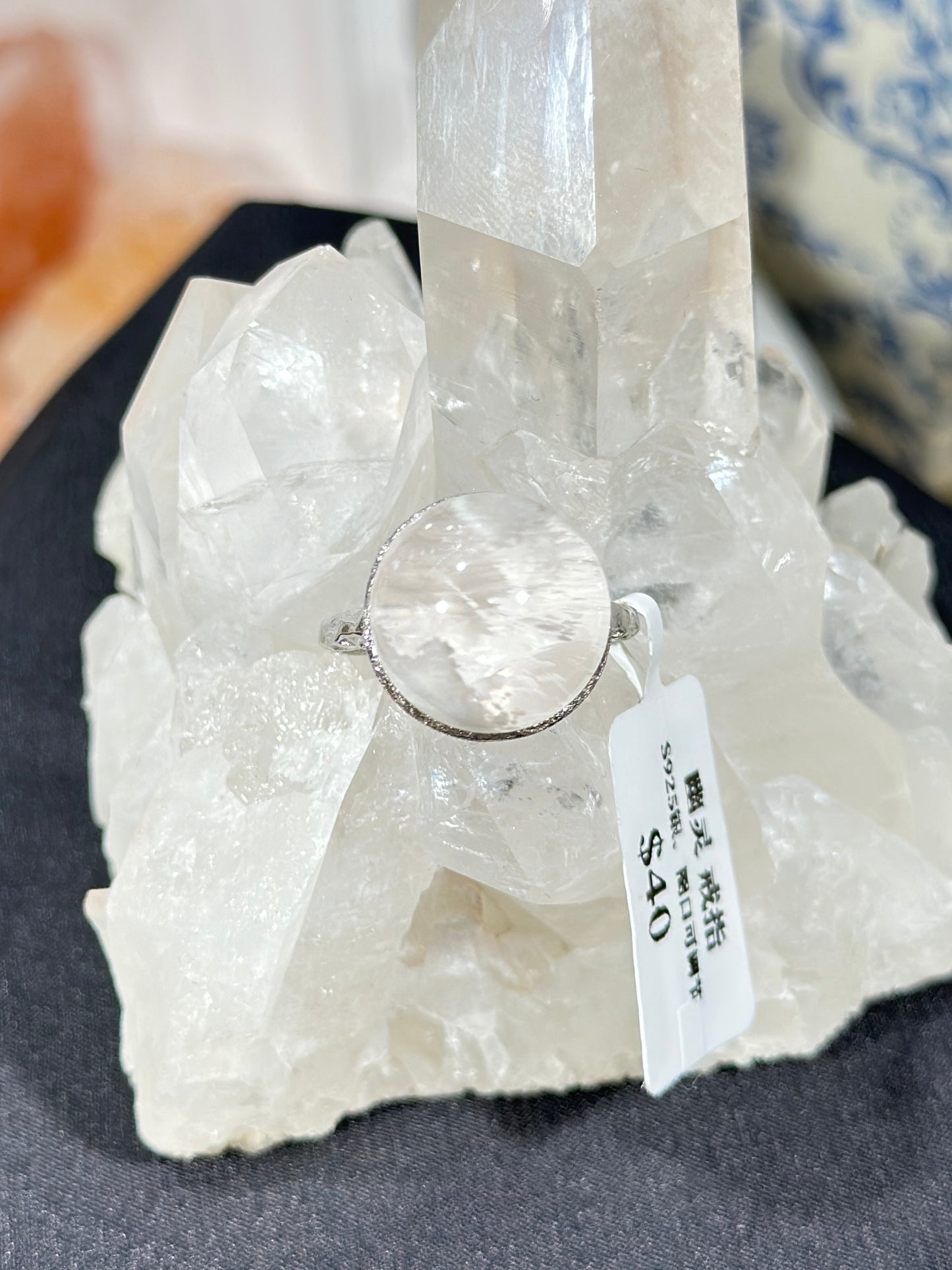 白幽灵水晶S925银戒指