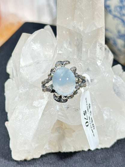 Blue rabbit fur crystal S925 silver ring