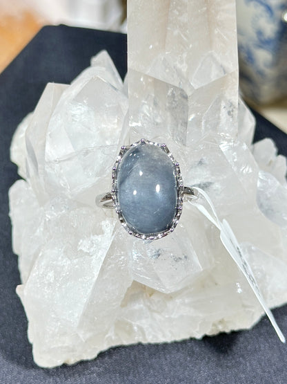 Blue rabbit fur crystal S925 silver ring