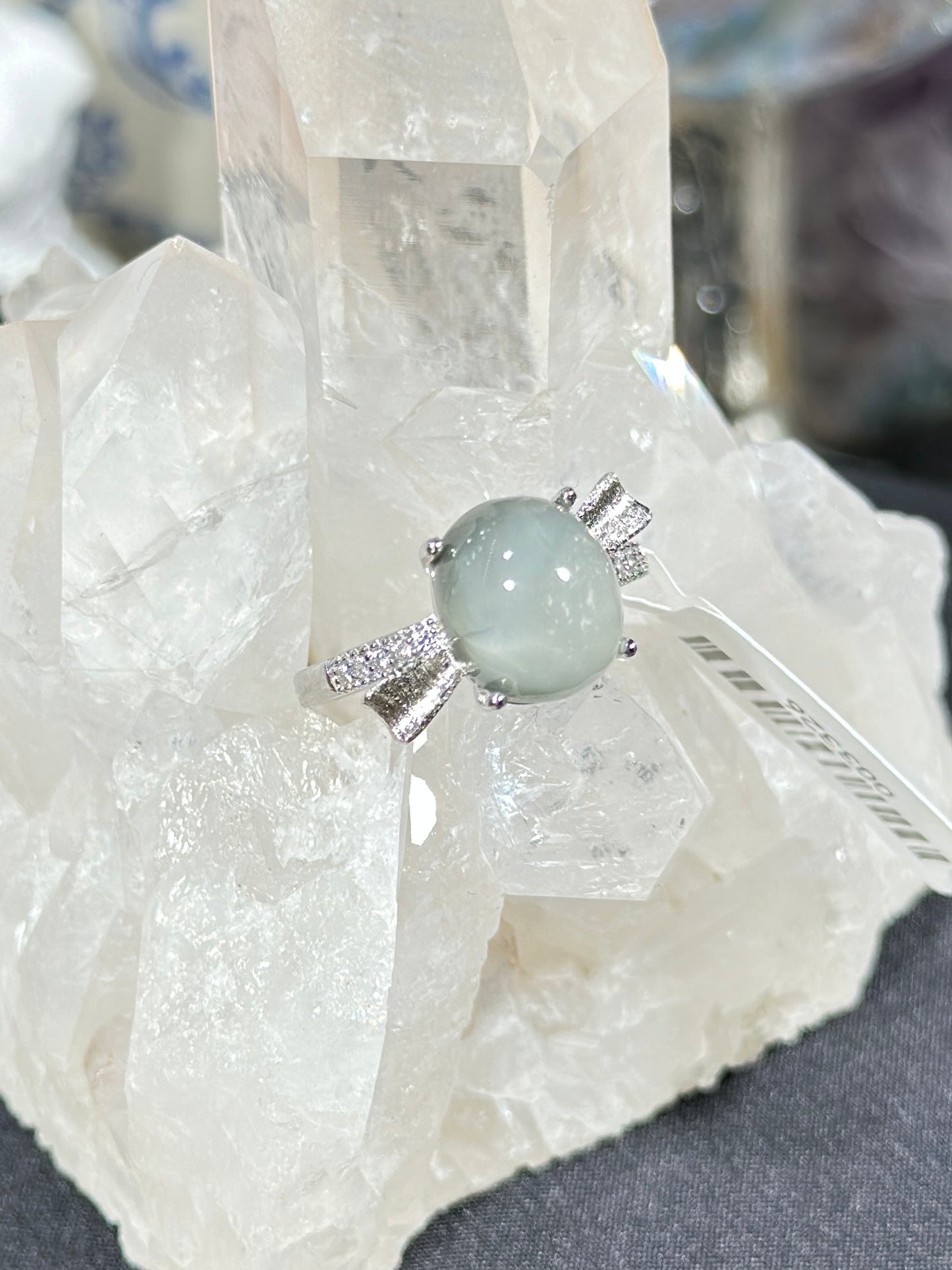 Blue rabbit fur crystal S925 silver ring