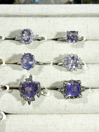 Purple jade crystal ring S925 silver
