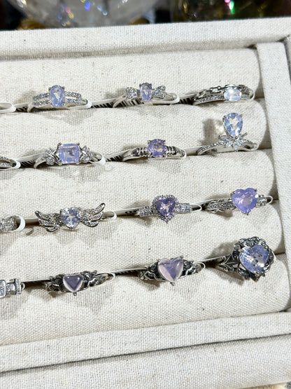 Purple jade crystal ring S925 silver