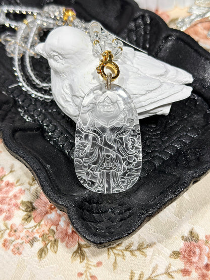 白水晶雕刻狐狸牌套链