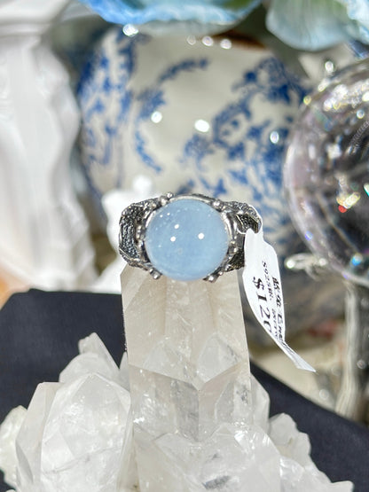 Blue rabbit fur crystal S925 silver ring