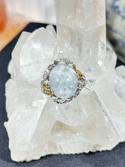 Blue rabbit fur crystal S925 silver ring