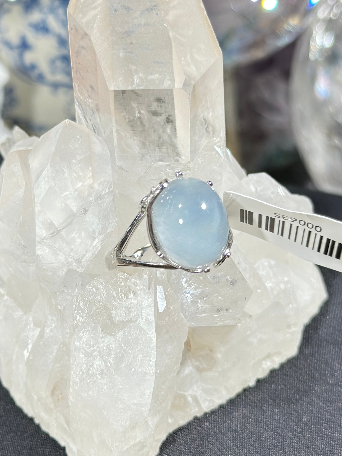 Blue rabbit fur crystal S925 silver ring